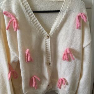 Cozy Cream Cardigan with Pink Accents